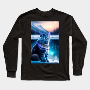 Glowing British Shorthair Reflects the Beauty of the Snowy Scene Long Sleeve T-Shirt